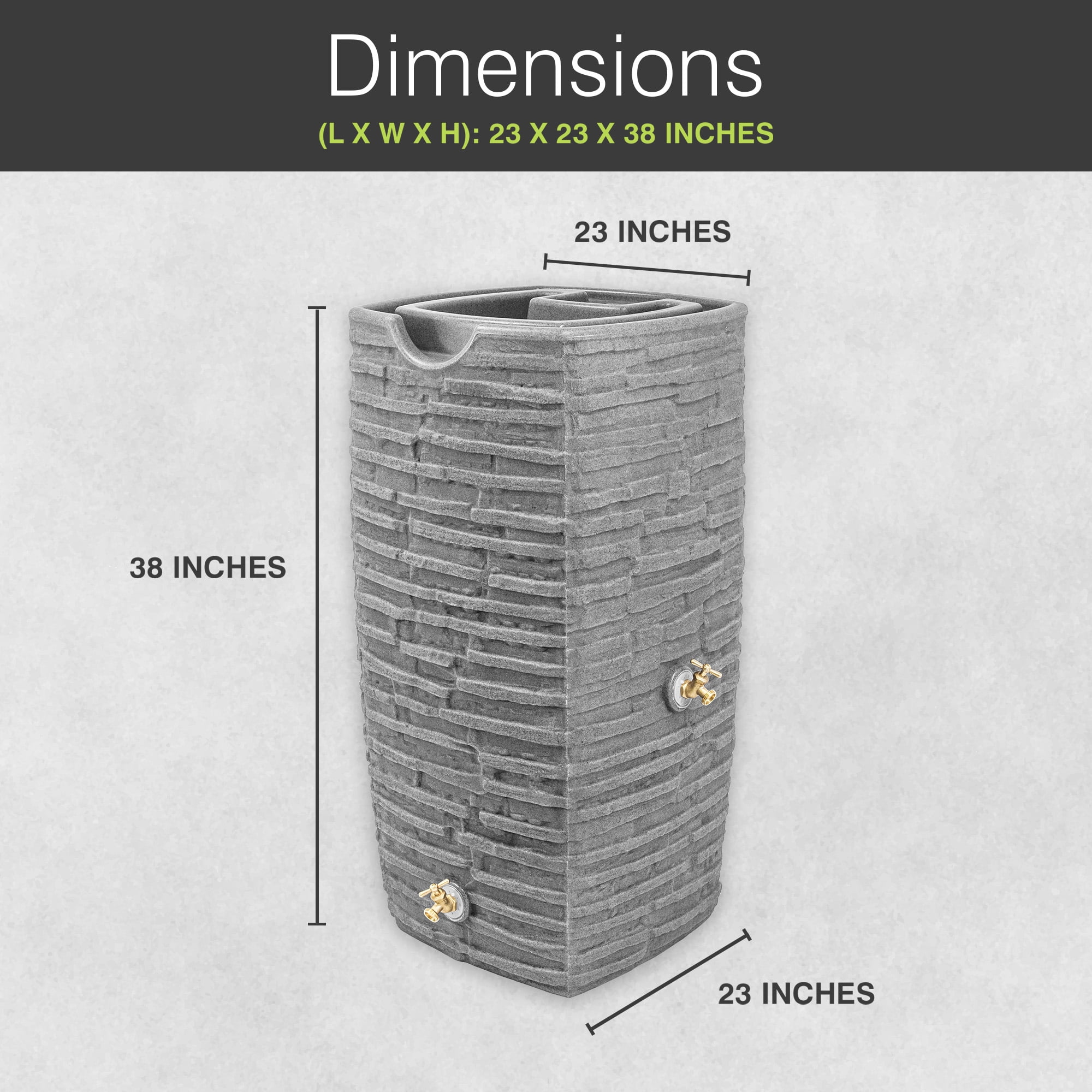 Good Ideas Impressions Riverwalk 50 Gal Rain Saver w/Spigots, Light Granite