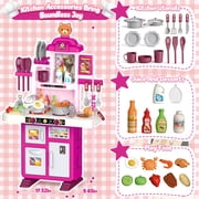 LINXUXIE Kids Kitchen Playset,Toddler Kitchen Playset with Sound & Light,Cooking Stove,Play Sink,Play Food Toy and Kitchen Accessories,Play Kitchen for Toddlers ,Perfect Gifts for Girls Boys