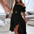 thumbnail image 5 of Delconic Off Shoulder Ruffle Hem High Low Dress for Women with Belted Waist and Asymmetrical Skirt Design Suitable for Summer Events Black XL, 5 of 5