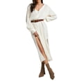 thumbnail image 6 of Liacowi Women Shirt Dress Long Sleeve V Neck Pleated Midi Dress Tunic Blouse Dress (without belt), 6 of 8