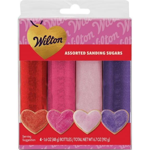 Wilton Valentine's Day Sanding Sugars Dessert Mix Four 1.6oz. Bottles Assorted Colors Red Purple Pink