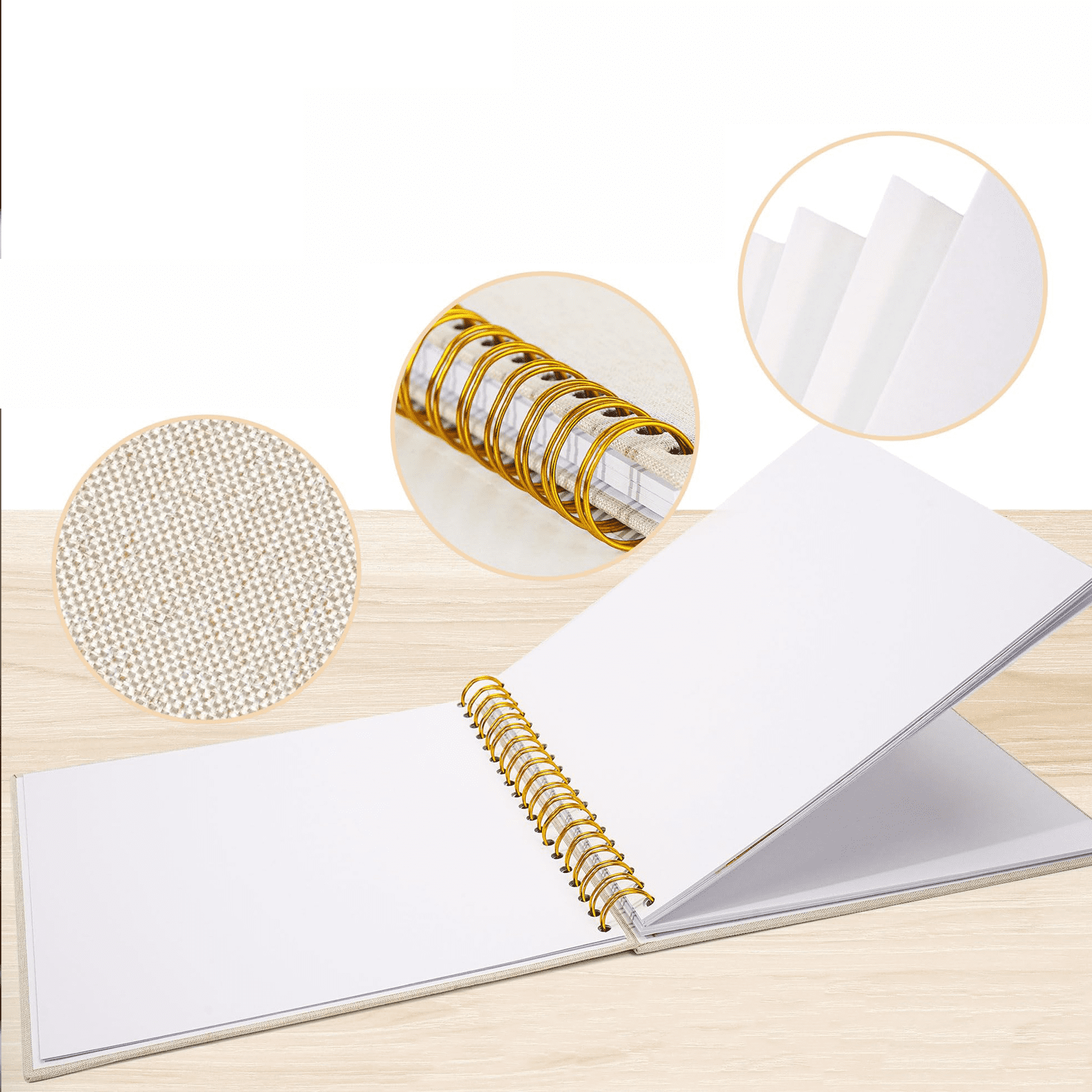 8-Inch Linen Hardcover Scrapbook Album with Photo Window, Spiral Bound DIY Memory Book for Wedding Guestbook & Crafting, Includes Gold/Silver/White Photo Corners