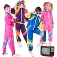 thumbnail image 2 of Trajes de los años 80 para niñas y niños, trajes Vintage de Hip Hop, chándal, diadema, pantalones superiores, conjuntos de ropa deportiva para fiesta de baile, 2 of 4