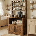 thumbnail image 4 of TROPOW Bakers Rack with Power Outlet and 2 Doors, 63" Tall Farmhouse Wood Microwave Stand with Hutch & 3 Shelves, Coffee Bar Cabinet with Thick Counter, Sturdy Frame, for Kitchen, 4 of 9