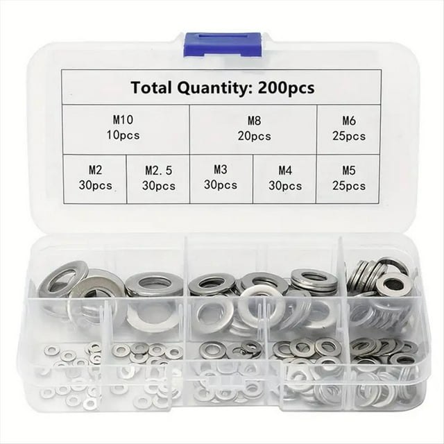 Kits de Arandelas de Acero Inoxidable, Juntas Metálicas Finas y Lisas, Arandelas A Presión Lisas M2-M10, Arandelas Planas con Tornillos M2, M5, M8 y M10, Anillos.