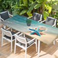 thumbnail image 2 of Summer Coastal Table Cloths for 8 Foot Rectangle Tables, Ocean Beach Starfish Blue Beige Patio Waterproof Elastic Fitted Tablecloths, Washable Rectangular Table Cover for Camping, 2 of 8