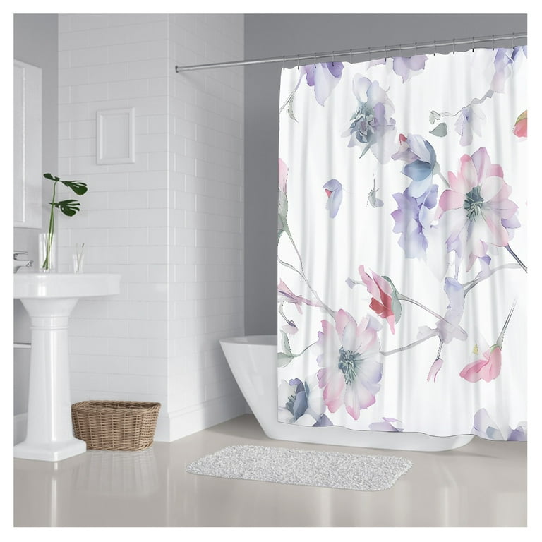 FUNOA Shower Curtain Tree Pattern Basics Fabric Clear Shower Curtain Suit  Lightweight Super Soft Easy Care for Bathroom with 12 Hooks 