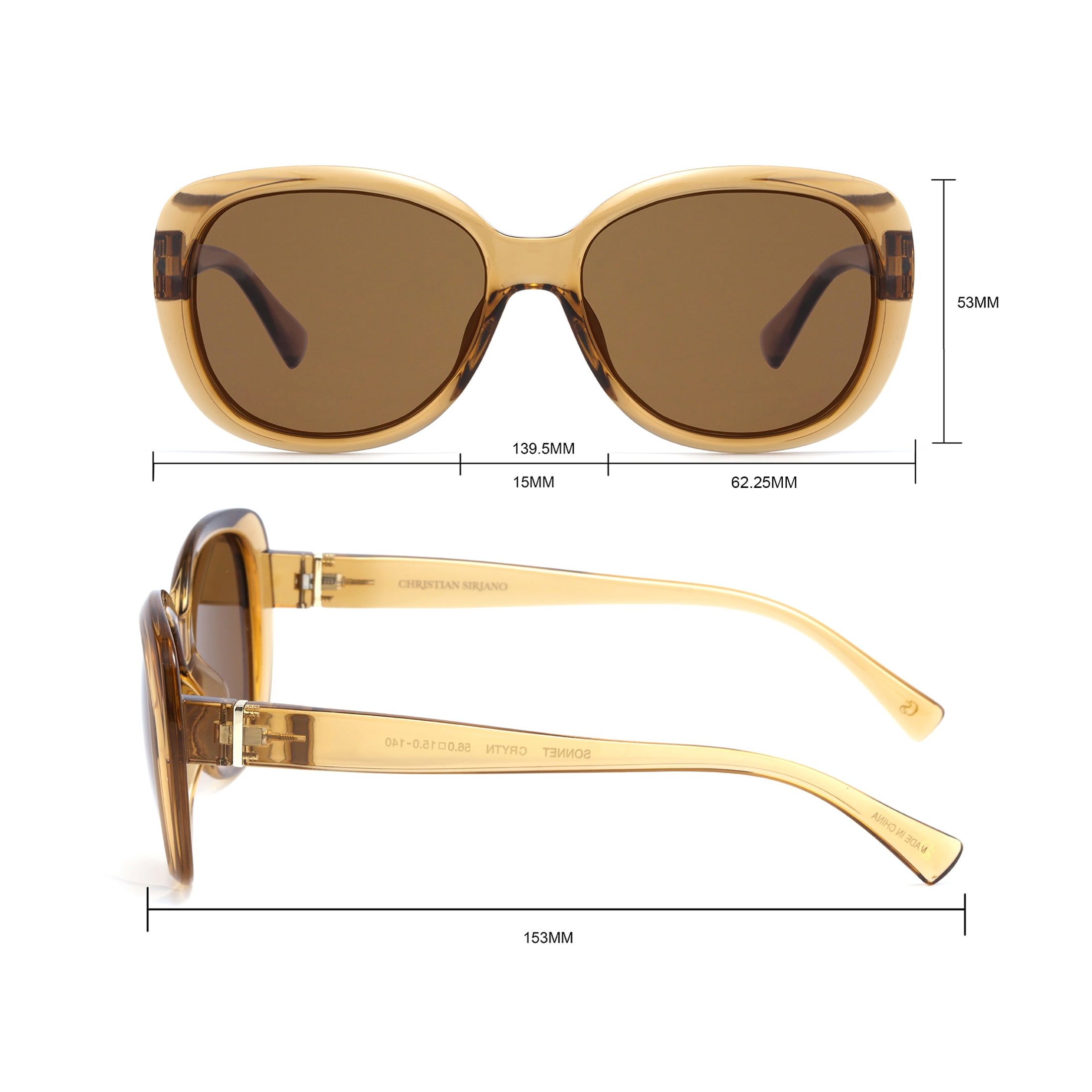 Christian Siriano Rx'able Women's Fashion Sunglasses, Sonnet, Tan Crystal, 56-15-140, with Case