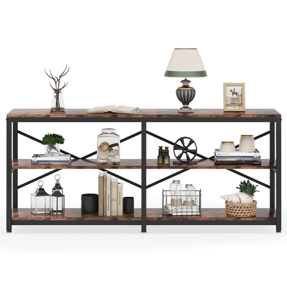 Fnova 70.9" Modern Console Table, 3-Tier Extra Long Entryway Table, Industrial Sofa Table Behind Couch with Storage Shelves for Entryway, Foyer, Hallway, Living Room