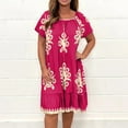 thumbnail image 1 of Jusqu'à 65 % de Réduction! Robes de Mode Été pour Femmes 2024 Grande Taille Manches Courtes Col Rond Mi-Mollet Robe Imprimée, 1 of 6