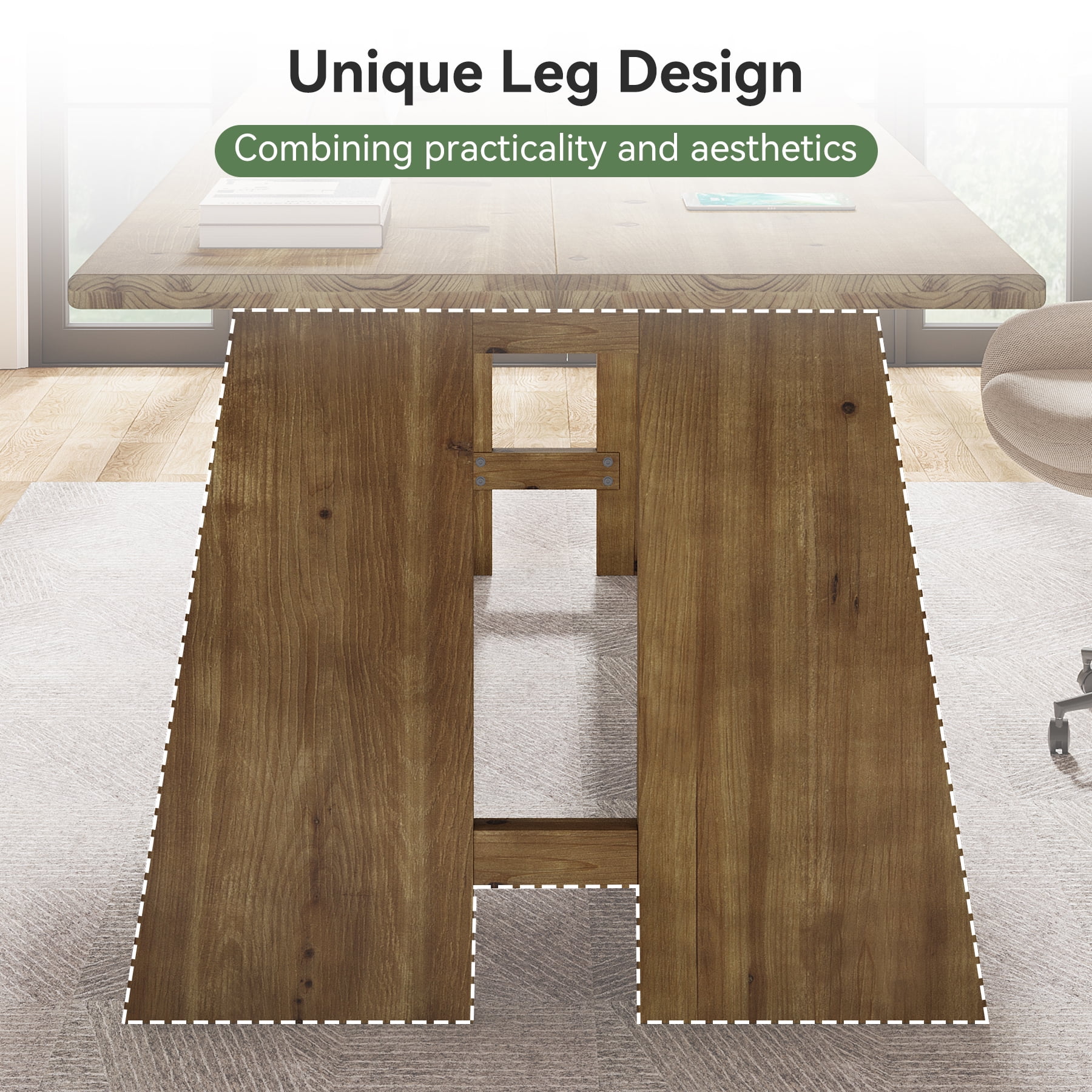 Finmind Solid Wood Executive Desk, 70.9-inch Long Office Computer Desk with Sturdy Legs, Farmhouse Writing Table Large Workstation, Brown