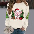 thumbnail image 1 of Chandail de Noël pour Femmes, Chandail à Capuche Imprimé de Noël, Col Rond, Manches Longues, Beige TTG, 1 of 5