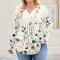 thumbnail image 5 of TQWQT Plus Size Blouses for Women Fashion 4x Plus Tops V Neck Henley Long Sleeve Tunic Womens Tops Plus Size Dressy Casual Floral Graphic Tees Women Loose Fit Clothes Beige L, 5 of 5