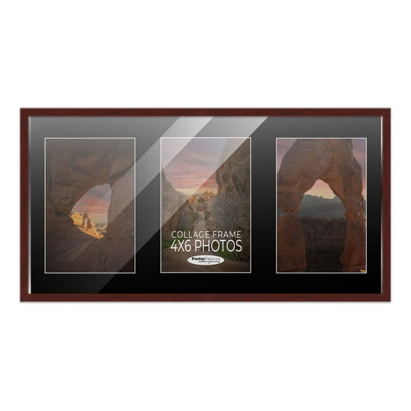7.5x14.5 Dark Brown Wood Collage Frame with Black Mat to Display 3 4x6 Pictures