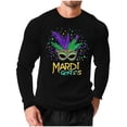 thumbnail image 4 of Ceisia Men's Mardi Gras Mask & Feather Print Waffle Knit Crew Neck Long Sleeve T-Shirt Gift, 4 of 5