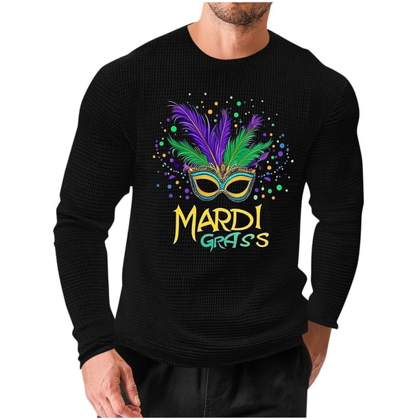 Mens Casual Camisetas Carnaval Impreso Suelto Elástico de Manga Larga Cuello Redondo Suéter, Gimnasio Hogar Desgaste Superior