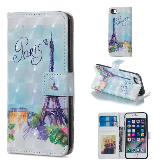 iPhone 6 Case Wallet, iPhone 6S Case, Allytech 3D Emboss Leather Flip Protective Case Cover & Credit Card Slots Pocket, Support Kickstand Slim Case for Apple iPhone 6 6S (Paris Eiffel Tower)