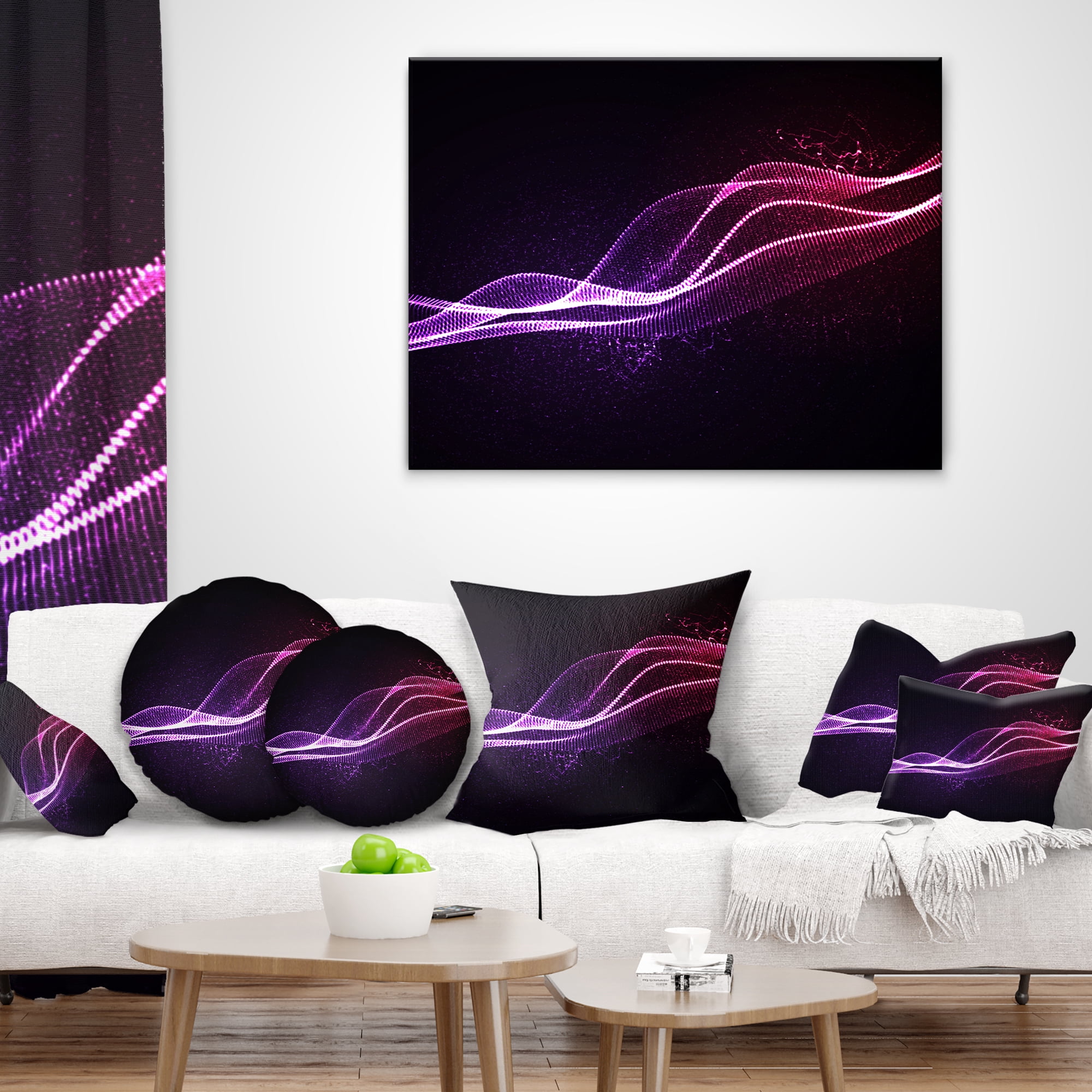 Designart Neon 3D Digital Wave - Abstract Throw Pillow - 16x16