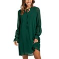 thumbnail image 1 of VISgogo Vestido Corto Mujer, Color Sólido Escote en V Manga Larga Amarre Volante Suelto Una Pieza para Primavera Otoño, S/M/L/XL VISgogo moda, 1 of 9