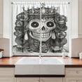 thumbnail image 2 of Ambesonne Skull Kitchen Curtains, Dead Queen Folk Flowers, 55"x39", Black and White, 2 of 3