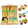 Loalirando Cartoon Wooden Construction Tool Box Toy Set,Building Toy Set, Educational Stem Construction Toy