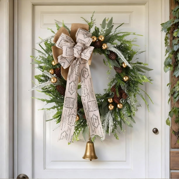 Simulation Bow Bells Wall Hanging Wreath Christmas Wall Hanging Decoration Door Hanging