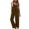 thumbnail image 4 of ABATAB Overalls for Women Casual Loose Fit Sleeveless Wide Leg Jumpsuits Cotton Linen Beach Vacation with Deep Pockets, 4 of 5