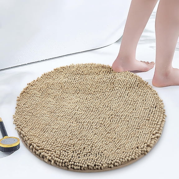 Luxury Chenille Round 24x24, Extra Soft and Absorbent Shaggy Bathroom Mat Rugs, Machine Washable, Non-Slip Plush Carpet for Tub, Shower, and Bath Room, Beige