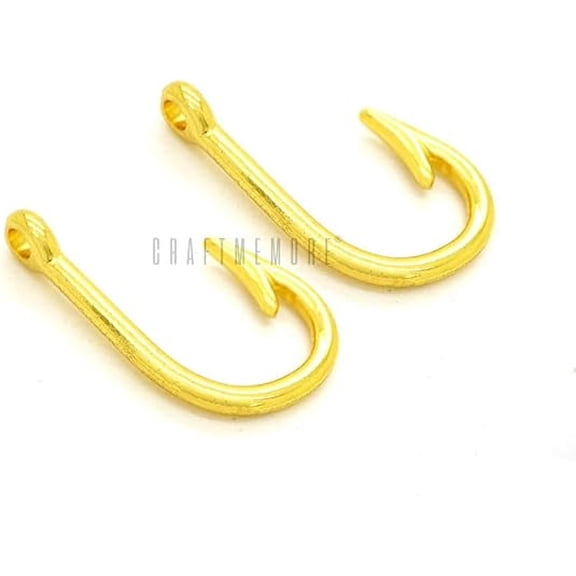 CRAFTME STUDIO Fish Hook Charm Pendants for Necklace, Bracelet and Key Chain Jewelry Making, 10 PCS (Small Gold)