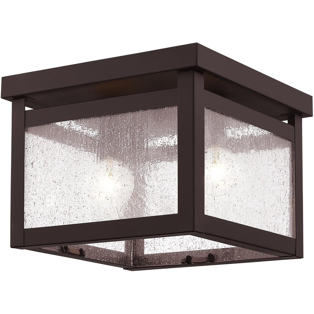 8 inch 2 Light Bronze Ceiling Light fixture with Clear Seeded Glass Shade
