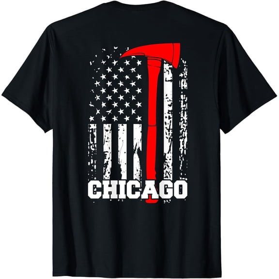 Chicago Firefighter Shirt Fireman American Flag Gift T-Shirt