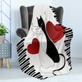 thumbnail image 4 of Cats Soft Flannel Fleece Throw Blanket, Romantic Kittens Pets Couple 2 Tails Hearts and Black Stripes Animals in Love, Cozy Plush for Indoor and Outdoor Use, 50" x 60", White Black Red, by Ambesonne, 4 of 5
