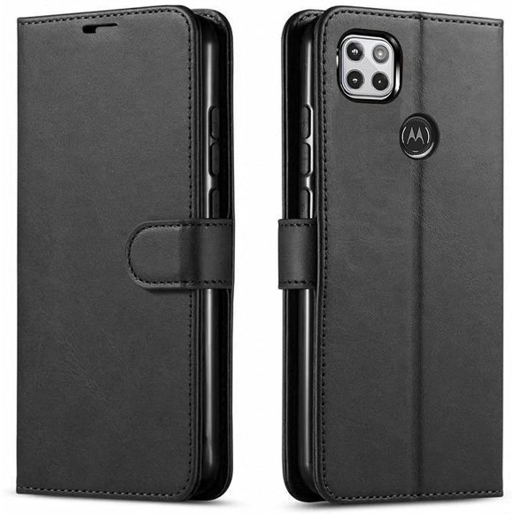 Motorola One 5G Ace Étui de Téléphone, [Ne Convient Pas à Motorola One 5G/UW] avec [Protecteur en Verre Trempé Écran Inclus] FYBTO - Étui Portefeuille en Cuir Poche Fentes pour Cartes de Crédit Support - Noir
