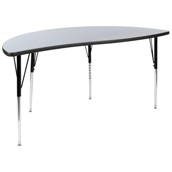 Pemberly Row 31" x 30" x 60" Demilune Wood Adjustable Activity Table in Gray