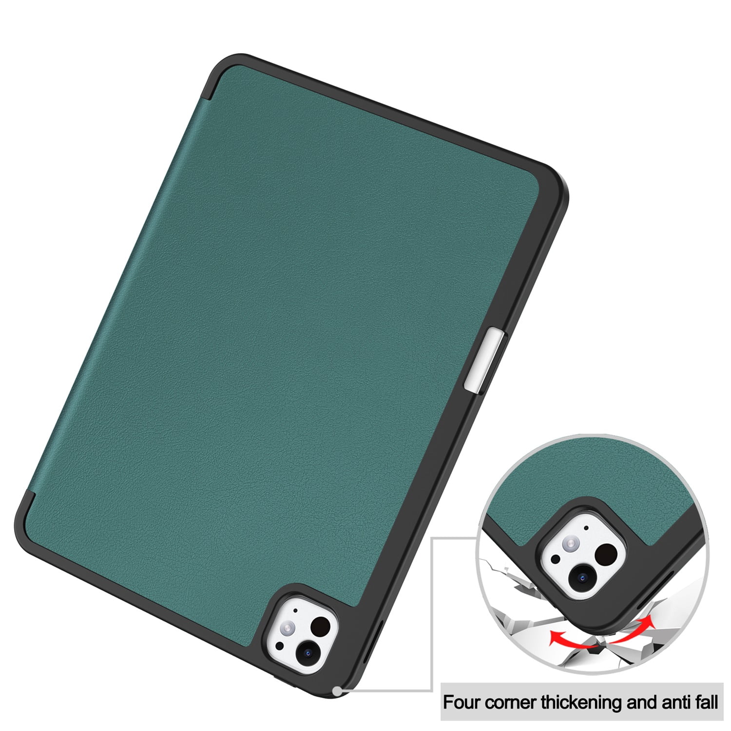 SaniMore for Apple iPad Pro 13 (2024) Case, Auto Sleep/Wake, PU Leather Case with Tri-Fold Kickstand & Pencil Holder Shockproof Protective Cover for Women Men, Darkgreen