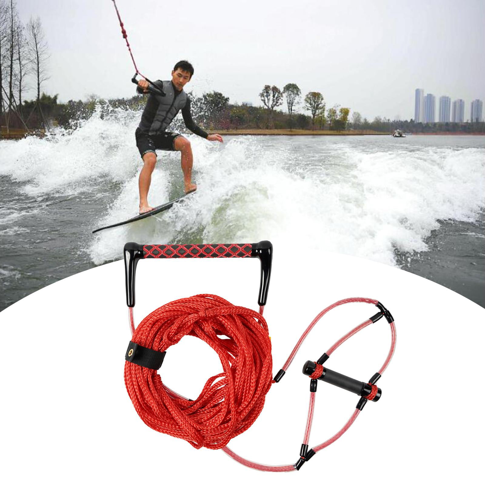 Obcursco Premium Wakeboard Rope with EVA Handle White and Red, 70ft Long Wakeboard and kneeboard Perfect for Water Sport 