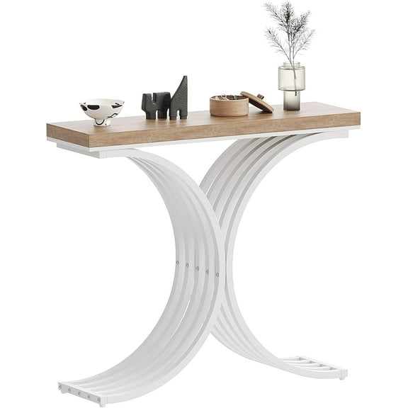 AOJDVE Deco Console Table - Entryway Table with Geometric Metal Base for Living Room, Modern Sofa Accent Table TV Console Table