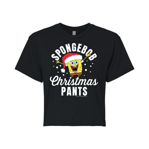 SpongeBob SquarePants - SpongeBob Christmas Pants - Juniors Cropped Cotton Blend T-Shirt