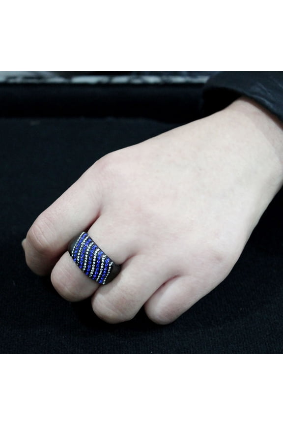 TK3751 IP Black Stainless Steel Ring with AAA Grade CZ in Blue