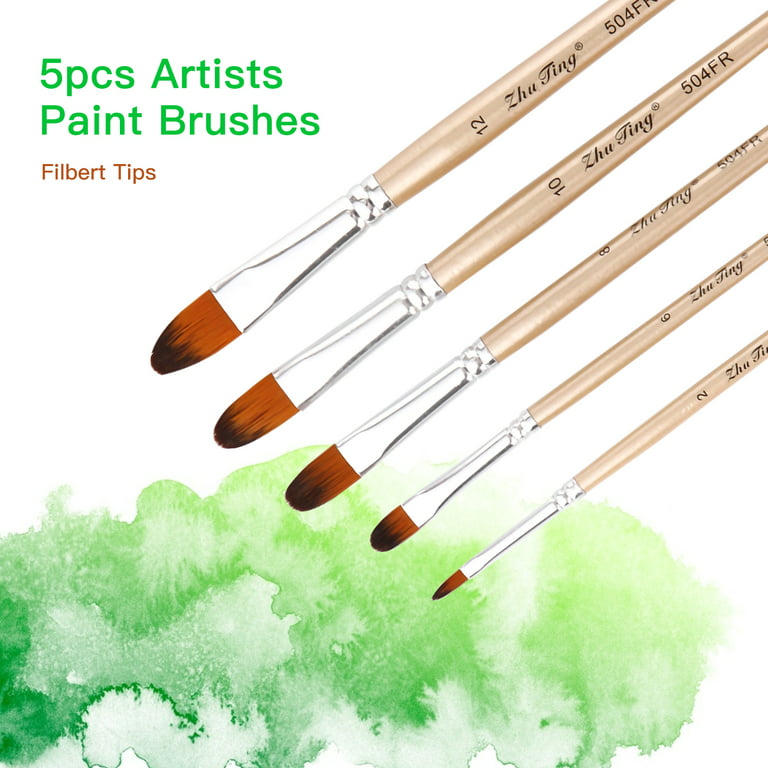 Artist Paint Brushes Set,9 Pcs Professional Filbert Brushes for Acrylic Oil Watercolor Gouache Painting Kits with Long Handle Nylon Hair
