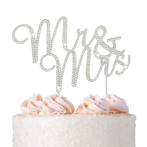 Mr and Mrs Wedding Cake Topper - Premium Silver Metal - Sparkly Wedding Bridal Shower or Anniversary Cake Topper - Now Protected in a Box