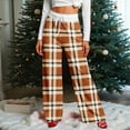 thumbnail image 2 of Women Winter Soild Color Pants Full Length Long Trousers Sports Pants with Plaid Print and Drawstring for Comfortable and Chic Look,Ginger,M, 2 of 8
