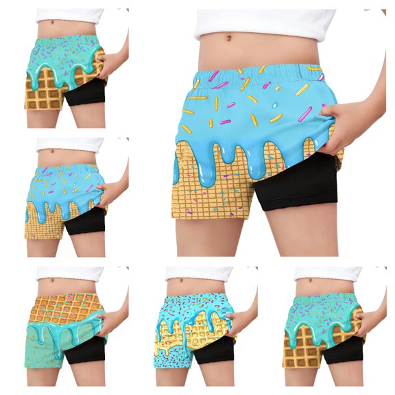 HAOTAGS Boys Swim Trunks,Quick-Dry Elastic Waist Ice Cream Print Breathable Swimwear Bottoms Sky Blue 11-12 T