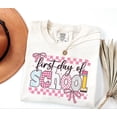 thumbnail image 2 of VibeNest Studio Unisex First Day of School Coquette Pink Bow Cute Teacher Back to School Garment Dyed Graphic T-Shirt, 2 of 8
