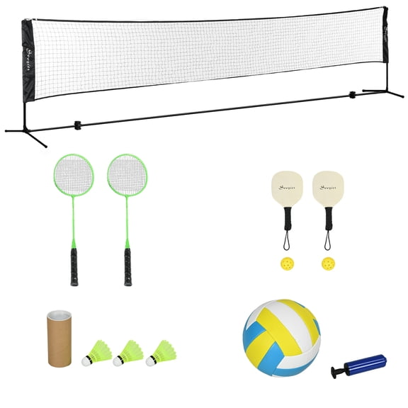 Exercise Equipment Soozier 17ft Portable All-in-One Badminton Set, Pickleball and Volleyball Net, Height Adjustable Outdoor Sports Set for Backyard Beach Driveway Games,Workout Equipment
