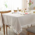 thumbnail image 1 of Stripe Tassel Tablecloth Cotton Linen Stain Resistant/Dust-Proof Waterproof Table Cover for Kitchen Dinning Tabletop Decoration (Rectangle/Oblong,55 x 79 Inch, Beige), 1 of 5