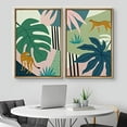thumbnail image 2 of IDEA4WALL Framed Canvas Print Wall Art Set Jungle Cheetahs with Tropical Monstera Leaves Modern Wall Decor Bohemian Nature Artwork for Living Room, Bedroom, Office - Natural 24"x36"x3, 2 of 5