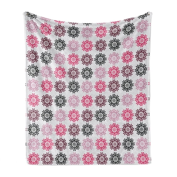 Abstract Soft Flannel Fleece Blanket, Repeating Modern Simplistic Floral Motifs on Muted Tone Background Print, Cozy Plush for Indoor and Outdoor Use, 50" x 70", White and Multicolor, by Ambesonne