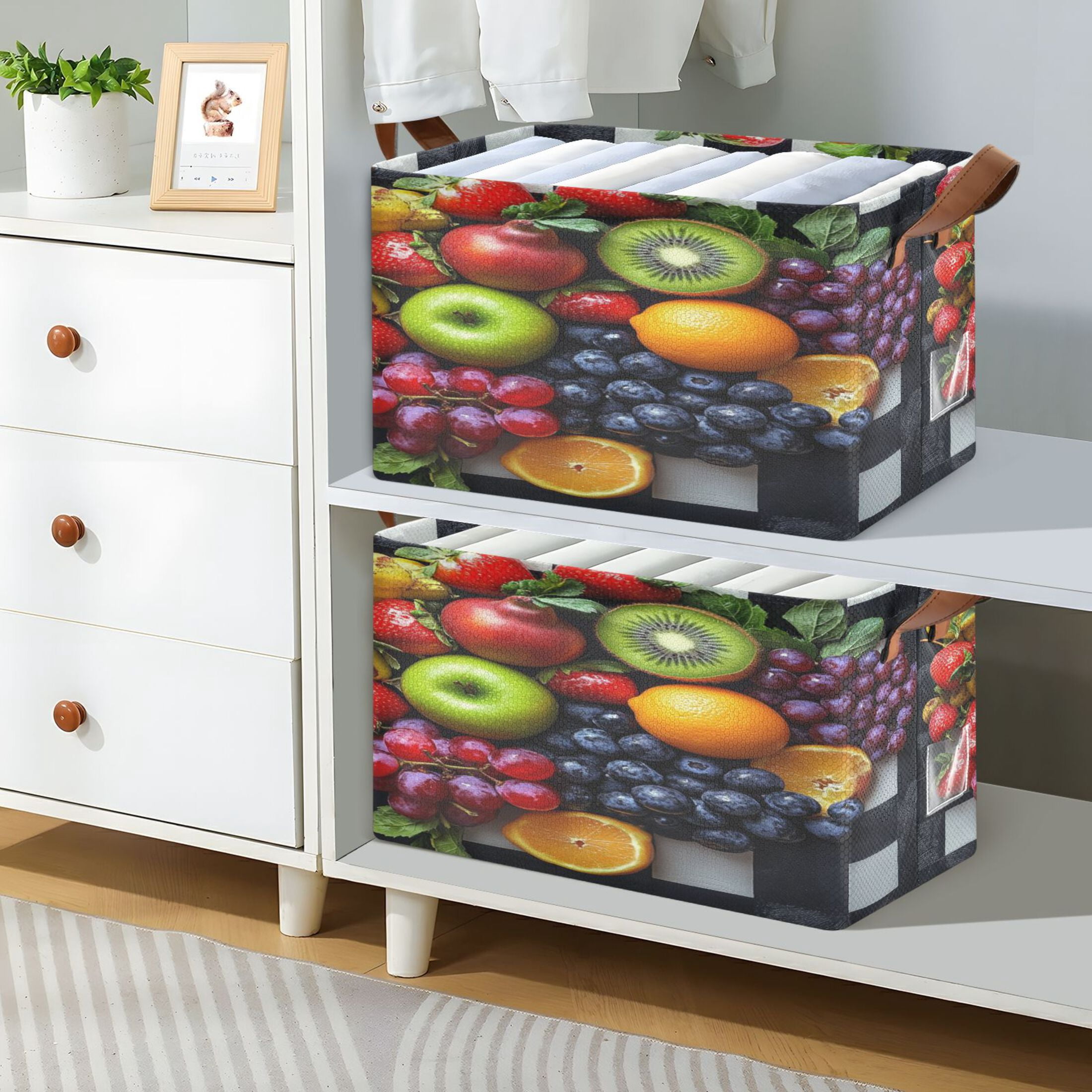 BZSMCE Collapsible Fabric Cube Storage Bins Fruit Painting Photo Design Pattern Storage Box