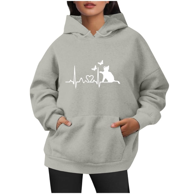 WILLBEST Sudadera con Capucha para Mujer, Estilo Otoño-Invierno, Holgada, Tallas Grandes, con Estampado de Letras y Cordón Ajustable Grande